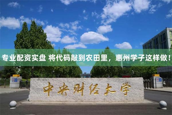 专业配资实盘 将代码敲到农田里，惠州学子这样做！