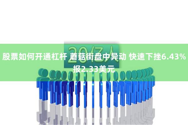 股票如何开通杠杆 蘑菇街盘中异动 快速下挫6.43%报2.33美元